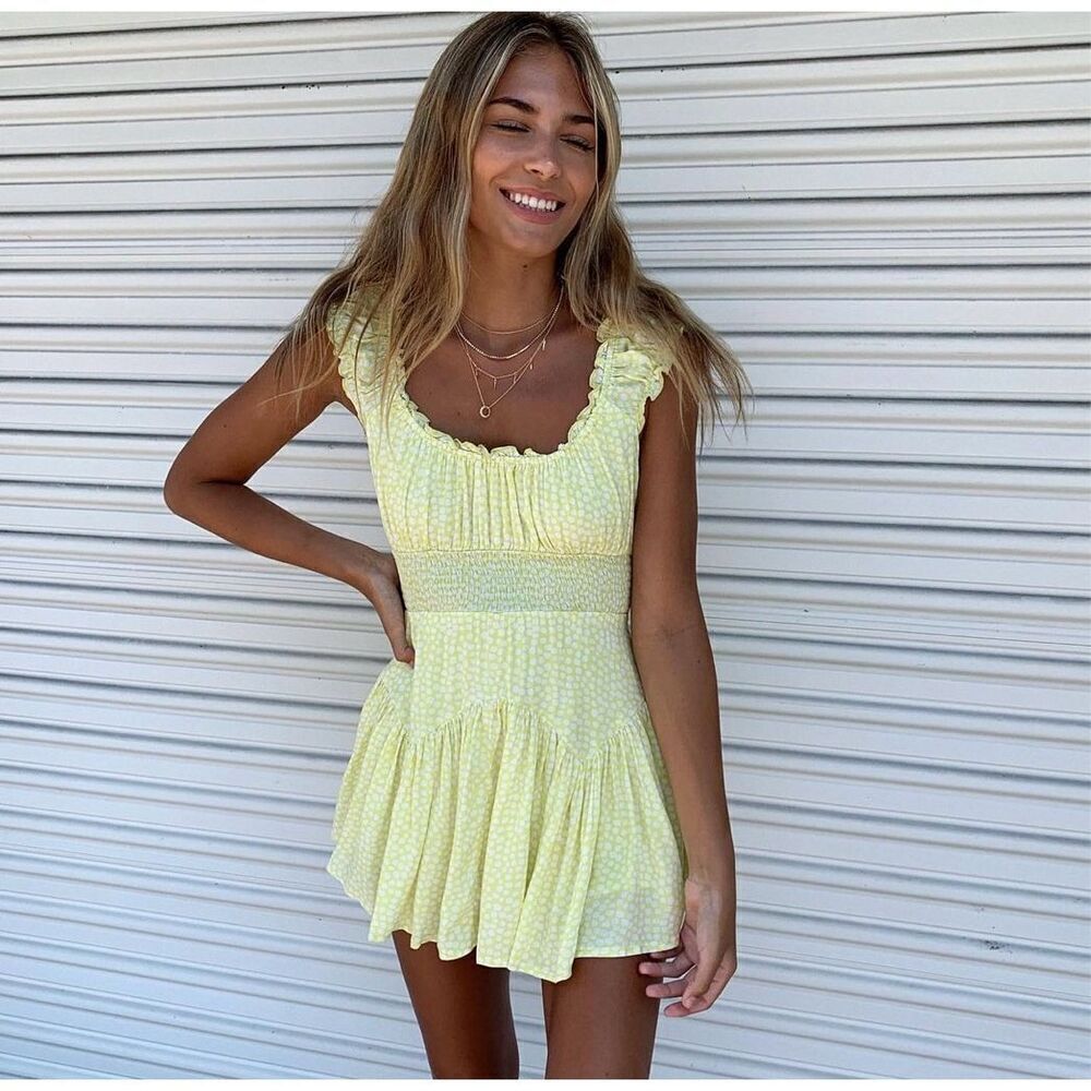 Skylar + Madison Yellow Ruffle Mini Jumpsuit